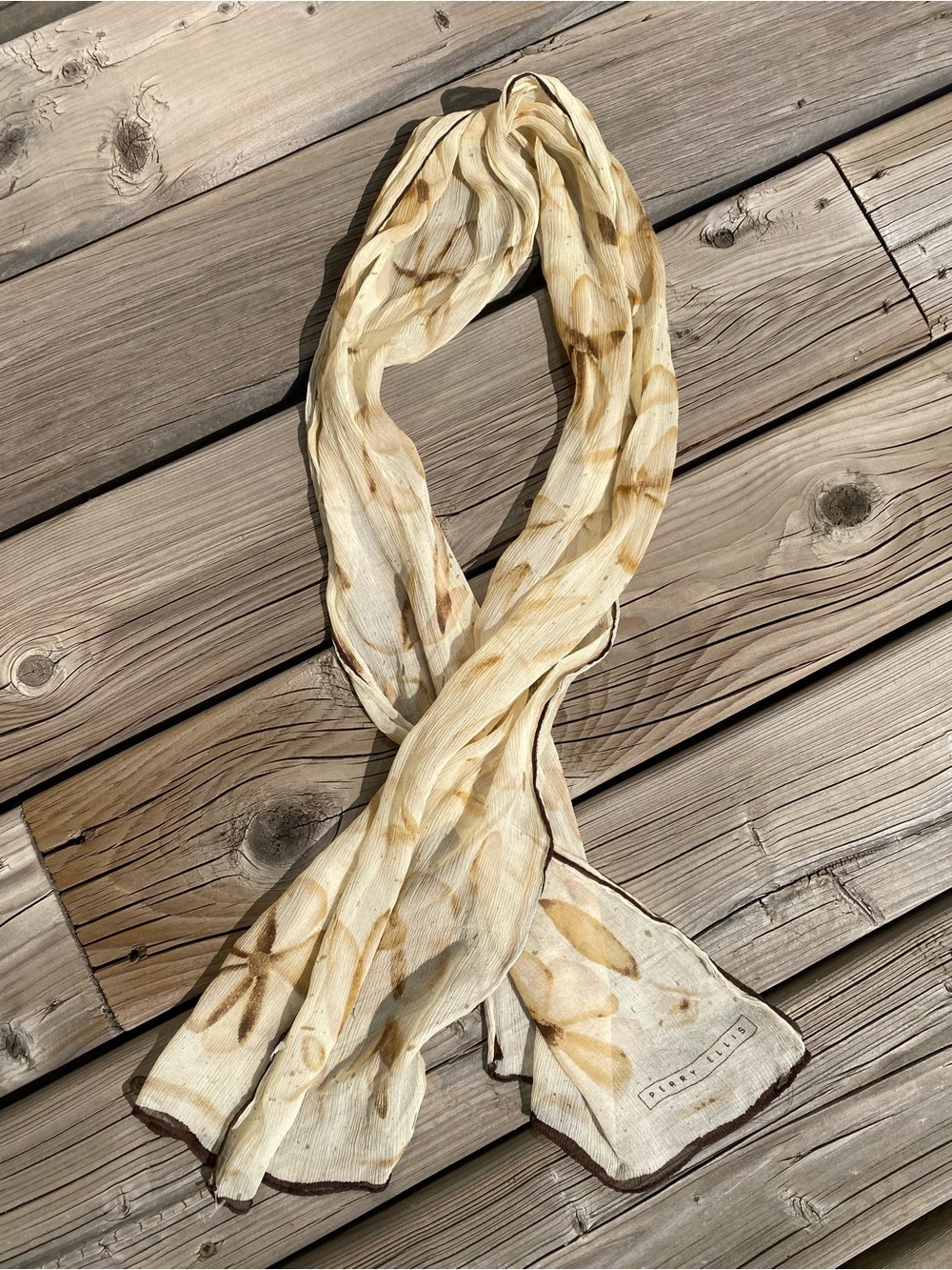 Perry Ellis vintage silk crepe Light Beige Floral Scarf